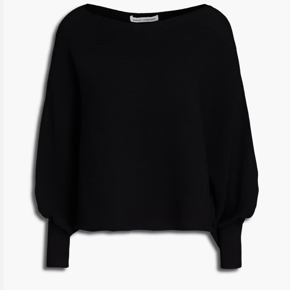 Cropped gathered ribbed-knit sweater off-the shoulder blouse